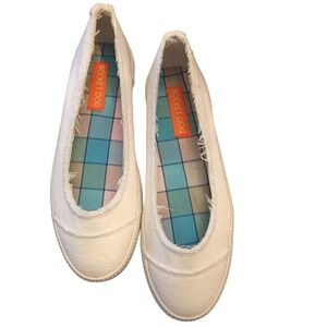 Rocket Dog White Canvas Raw Edge Fringe Plaid Lined Ballet Flats Shoes Size 6